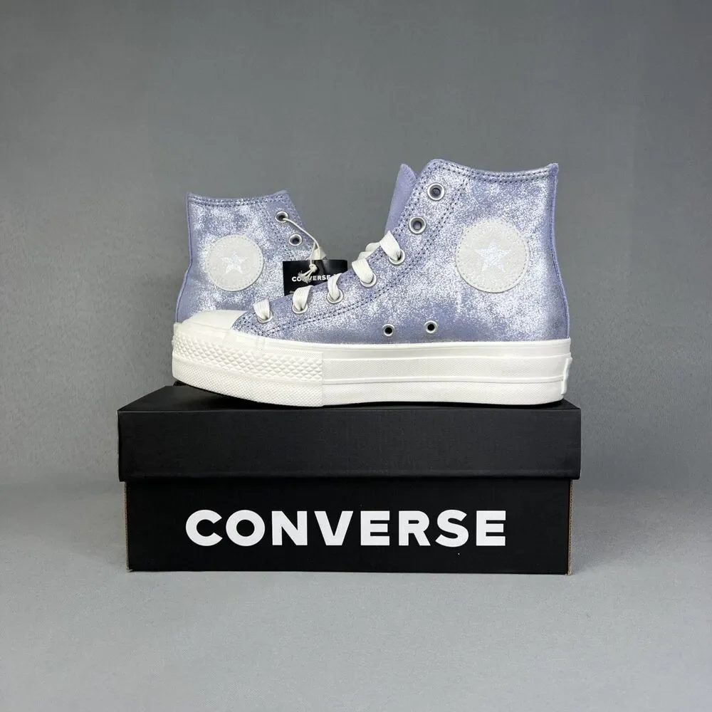 Converse Chuck Taylor All Star Lift Platform Suede Shimmer Womens 7.5 Lilac Shoe - Picture 3 of 13